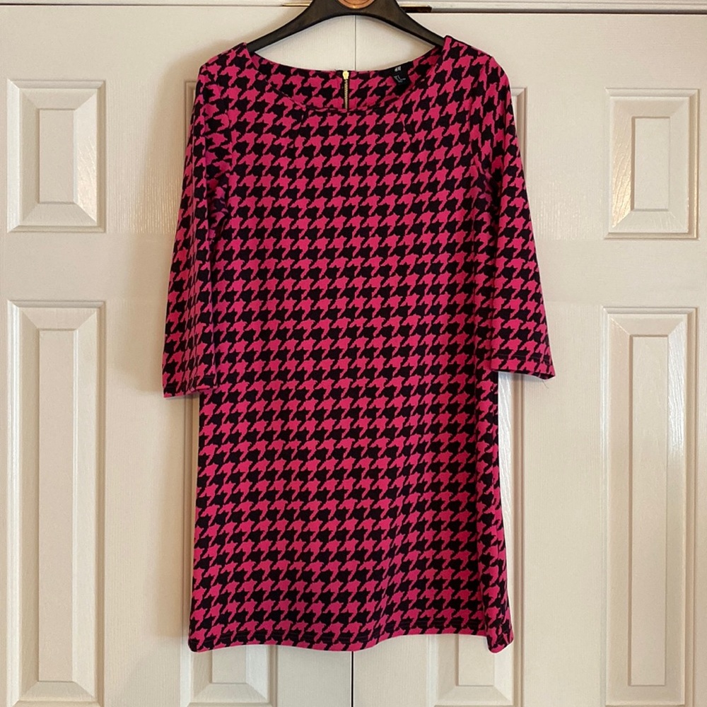 Pink and black houndstooth dress